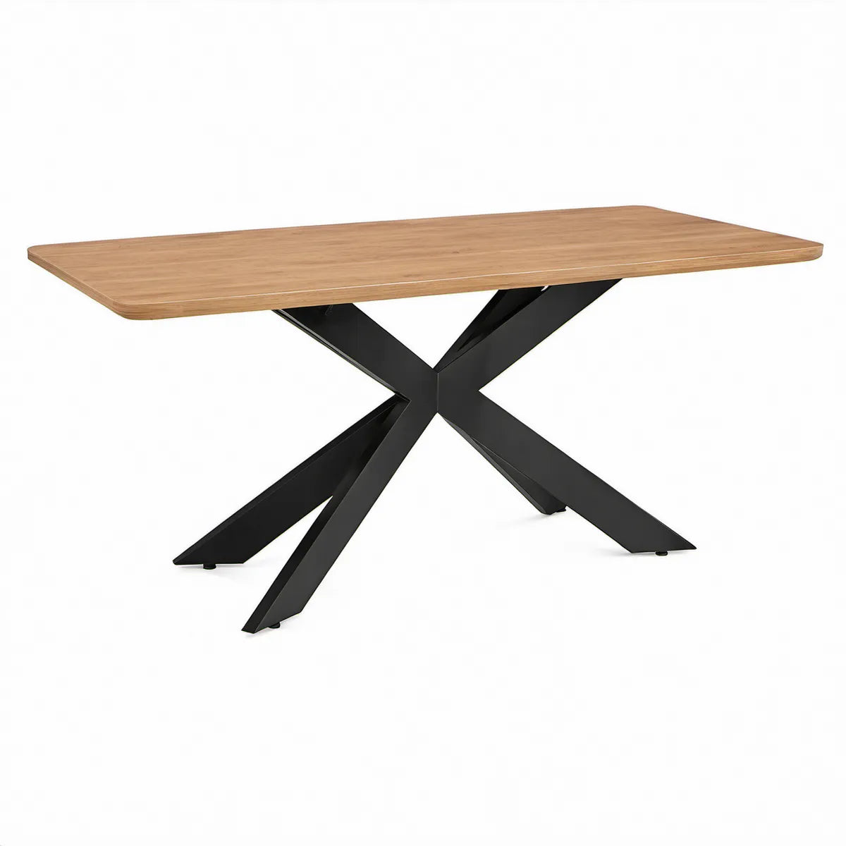 Jídelní stůl 180 × 90 × 75 cm, MDF dekor přírodní dub, černá ocelová podnož