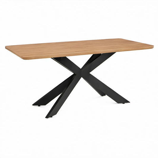 Jídelní stůl 180 × 90 × 75 cm, MDF dekor přírodní dub, černá ocelová podnož