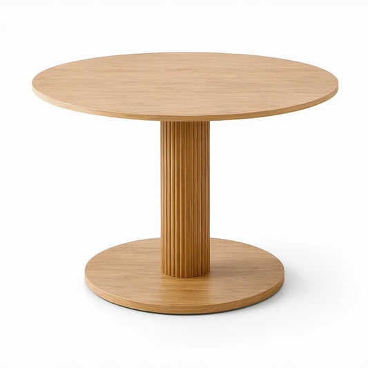 Kulatý jídelní stůl Ø 100 × 75 cm z MDF s dubovou dýhou, přírodní dub