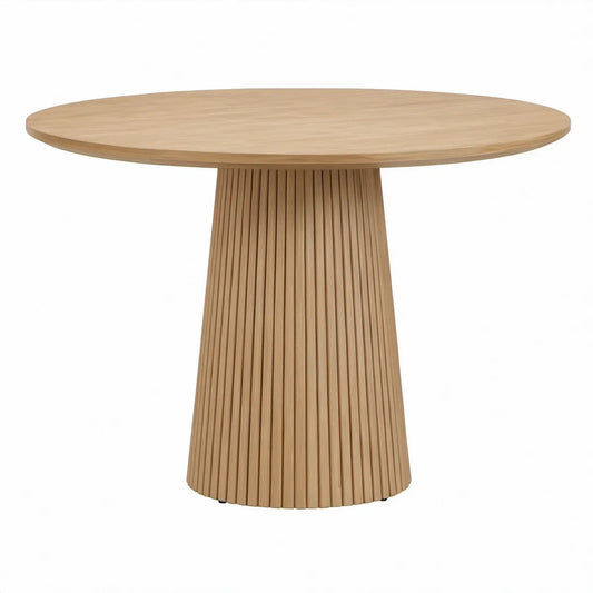 Kulatý jídelní stůl Ø 120 cm z MDF s dubovou dýhou v přírodní dubové barvě