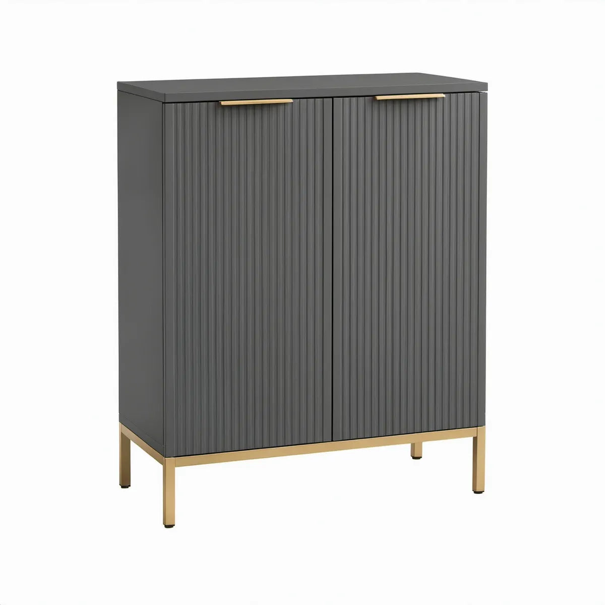 Botník se 2 dvířky z MDF, antracitový se zlatými ocelovými nohami, 80 × 35 × 100 cm
