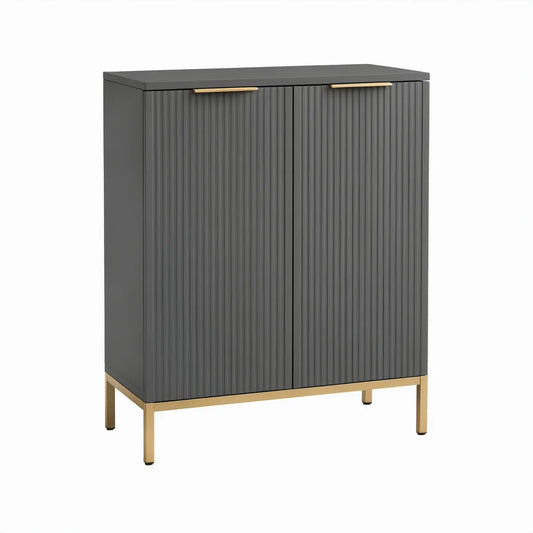 Botník se 2 dvířky z MDF, antracitový se zlatými ocelovými nohami, 80 × 35 × 100 cm