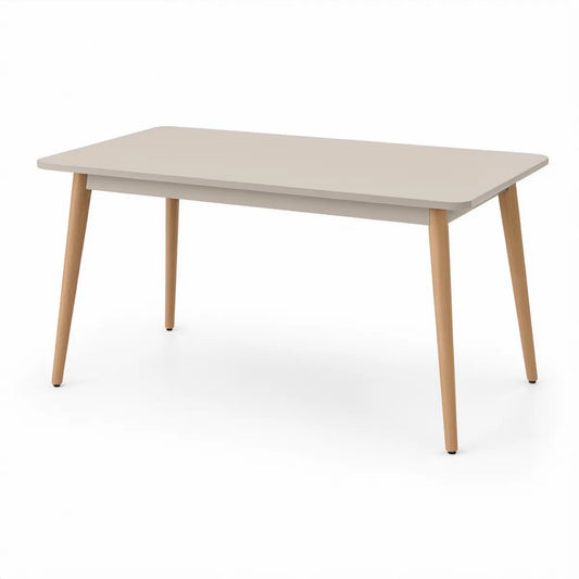 Obdélníkový jídelní stůl 120 × 80 × 75 cm, béžový s nohami z přírodního buku